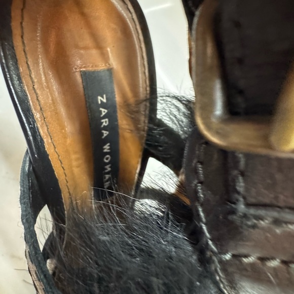 Elegant Black Stiletto Heels with Fur Accent Zara Size 7 - Picture 5 of 7